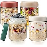 DIMBRAH Overnight Oats Containers with Lids,16oz Glass Jars with Lids - Set Of 4, Practical Oatmeal Container to Go, Chia Seed Pudding Jars, Baby Food Containers