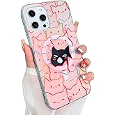 Heaofei Cute Case for iPhone 12 & 12 Pro Case for Women Girls Boys [ Compatible with Magsafe ] Iridescent and Black Cats Cat Pattern Design, Kawaii Colorful Animal Soft Protective Phone Cover