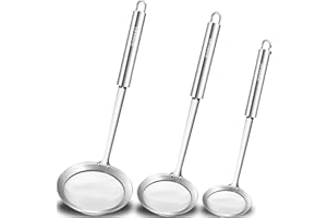 Anaeat Stainless Steel Fat Skimmer Spoon - Set of 3 Professional Kitchen Fine Mesh Food Strainer and Hot Pot Skimmer with Lon