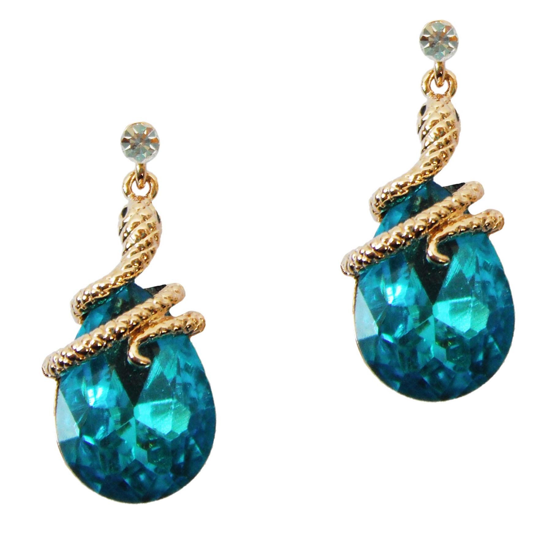 Navachi 18k Gold Plated Crystal Blue Zircon Snake Drop Dangle Az2536e Stud Earrings