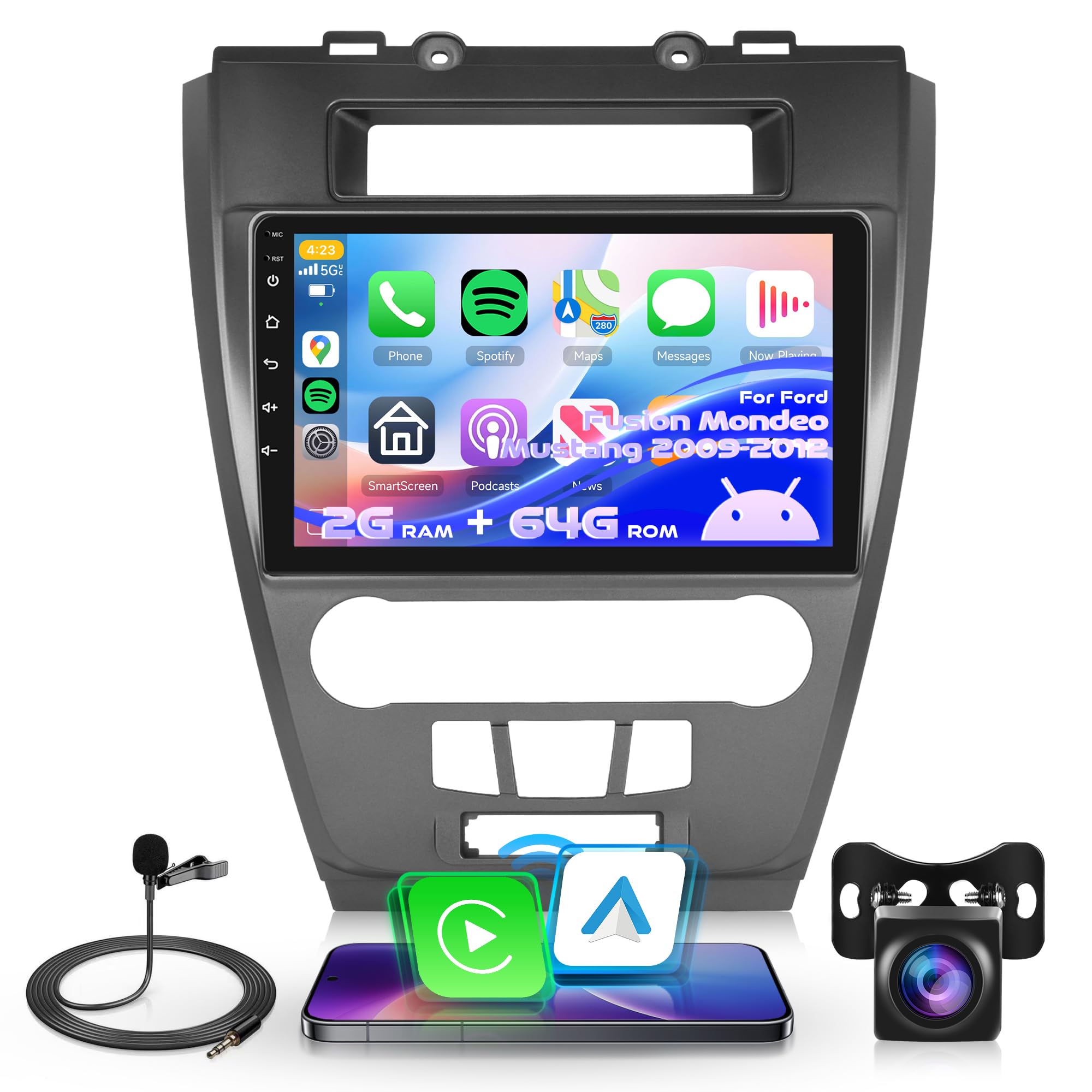 Photo 1 of 2G+64G Android Car Stereo for Ford Fusion Mondeo Mustang 2009-2012,Wireless Carplay Android Auto Car Radio,10'' Touch Screen Head Unit with GPS WiFi Bluetooth Mirror Link FM RDS Backup Camera