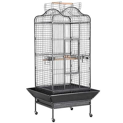 Buy Yaheetech Extra Large Rolling Metal Bird Cage Parrot Cage For African Grey Parakeets Cockatiels With Stand Playtop Black 160cm High Online In Germany B07tsnf1nm
