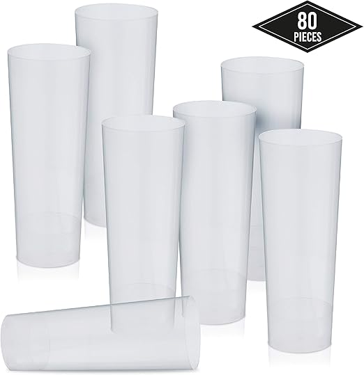 80 Clear Medium Sized, Reusable Plastic Highball Glasses, 300ML