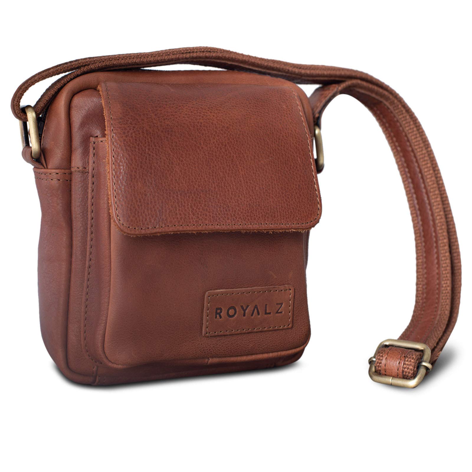 ROYALZ 'Austin' Mens Leather Bag Small Shoulder Mens Massanger Cross Body Genuine Leather Casual Vintage Style Travel Wallet, Color:Texas Brown