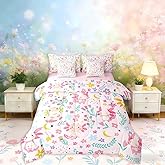 Erosebridal Girls Axolotl Bed in a Bag,Funny Ocean Animal Bedding Set Twin Size 7 Pcs for Kids Teens,Cartoon Reptile Animal Sealife Bed Sheets,Flower Floral Botanical Comforter Set with Pillowcase