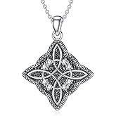 LWXIE Diamond Witches Knot Necklace 925 Sterling Silver Celtic Knot Pendant Necklace Viking Protection Jewelry Gifts for Women Men