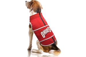 PETS FIRST NCAA Ohio State Buckeyes Dog Anxiety Shirt Calming Soothing Vest, for Dogs Cats with Anxiety, Fears, Fireworks, Loud Noises, Dark, Lonely Keeps Dogs Calm Feeling Safe, Relaxing Jacket Small