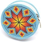 Lavivia Handmade Beaded Coin Purse, Native American Style Seed Beads Coin Pouch, Colorful Beaded Coin Bag, Small Wallets for her. Blue Star