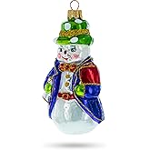Snowman with Red Bow Tie Glass Christmas Ornament