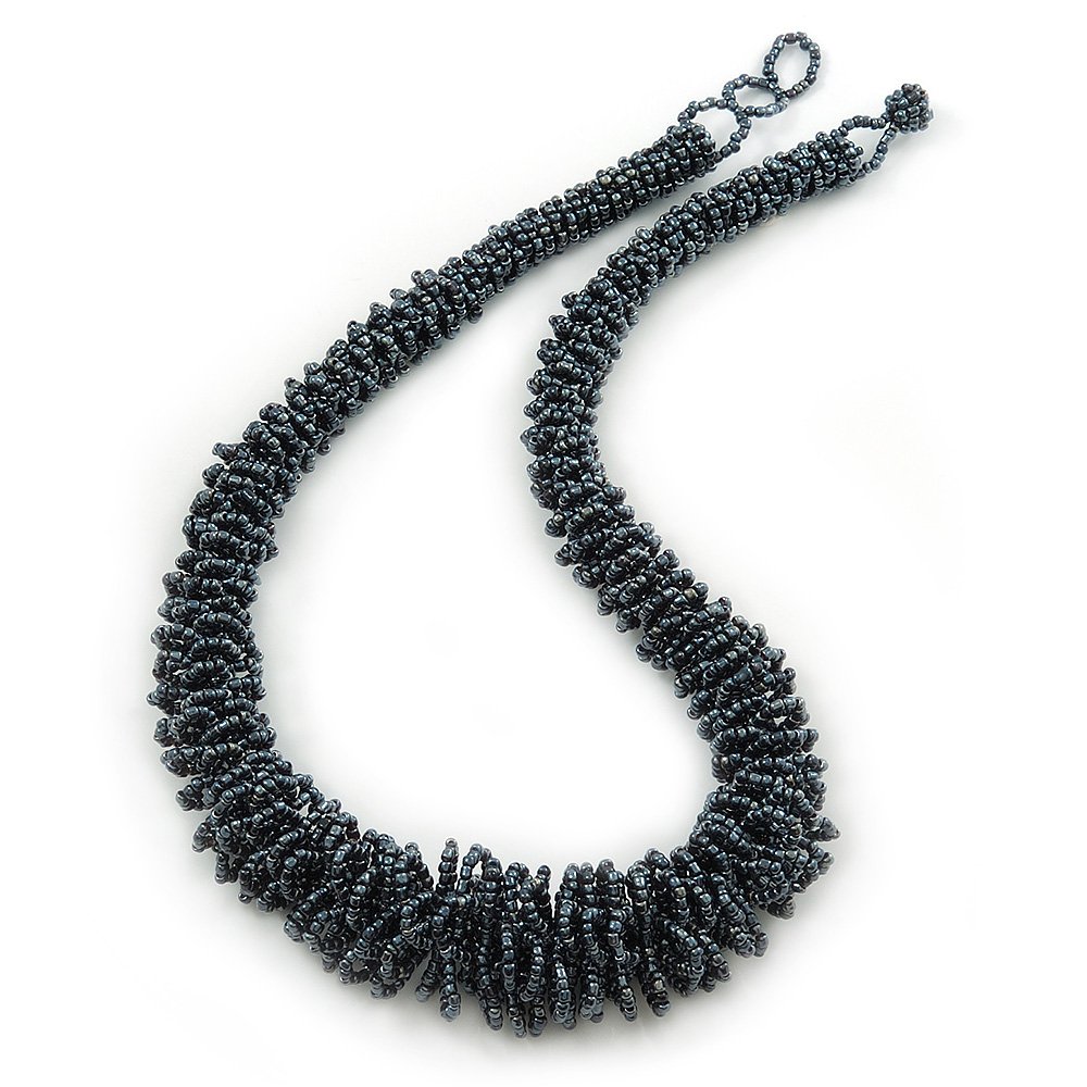 Avalaya Chunky Glass Bead Necklace in Grey/Hematite Colours/ 52cm L