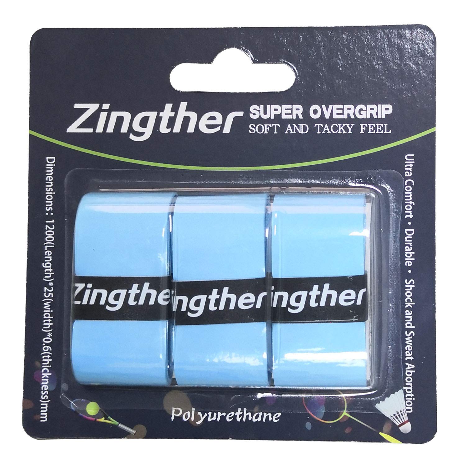 Zingther Premium Super Tacky Professional Self Adhesive Tennis Racket Grip Overgrip Tape 3 6 24 Grip Packs White Black Sky Blue Orange Purple and Lime Yellow