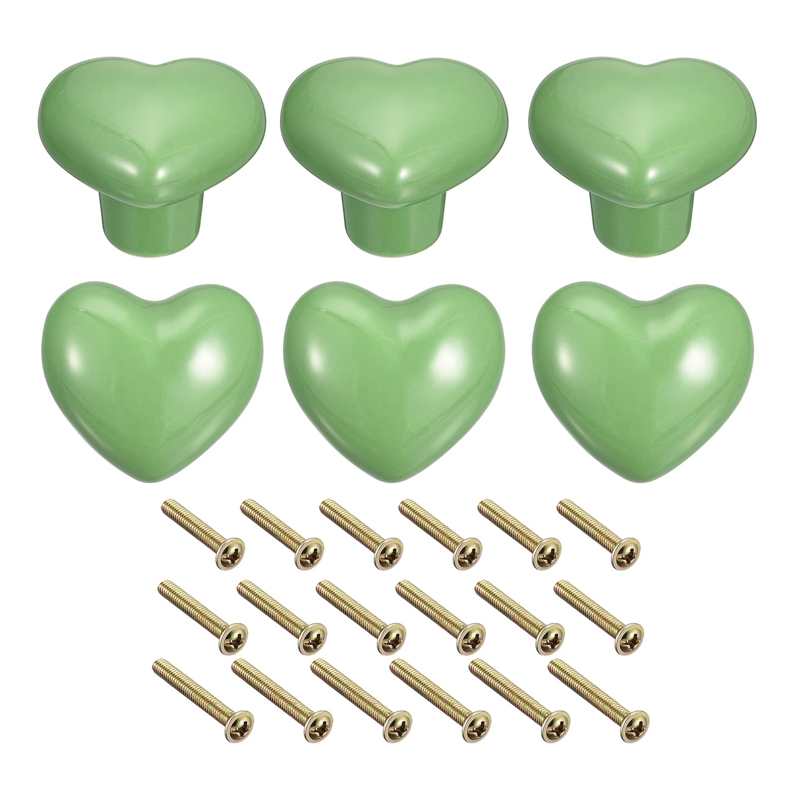 Uxcell 6Pcs Ceramic Knobs, Kitchen Drawer Knobs, Heart Shape Knobs Furniture Decorative Knobs and Pulls with Mounting Screws for Drawer, Dressers, Cupboard, Closet, Green