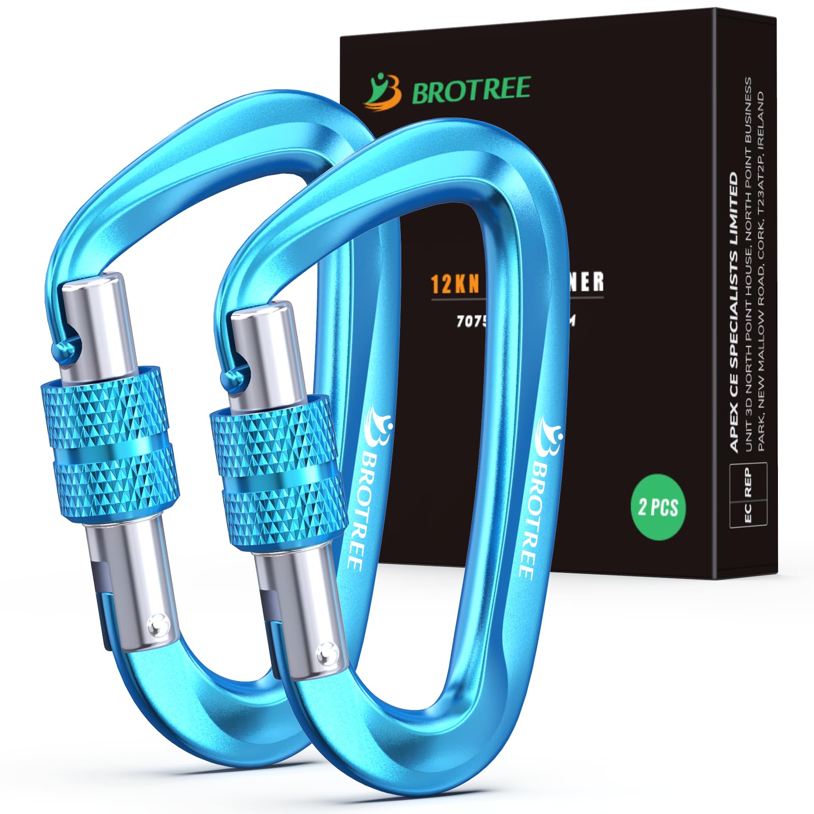 BROTREE Locking Carabiner Clips 12KN (1200 kg) Heavy Duty Carabiners for Hammock, Camping, Hiking, Backpack and More (2 or 4 Packs)