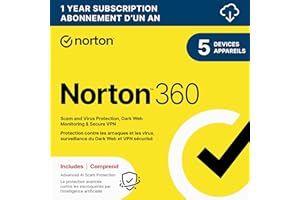 Norton 360 2026, Antivirus software for 5 Devices – Includes Advanced AI Scam Protection, VPN, Dark Web Monitoring & PC Cloud Backup [Download]