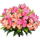 CITYES 4 Pcs Artificial Impatiens Flowers for Outdoors UV Resistant Silk Impatien Flower Outside Bushes Orange Faux Impatiens Flowers for Planter Pot Patio Lawn Garden Hanging Basket Porch Decor
