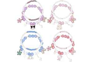 NGCJZF 8PCS Kawaii Bracelets Set Kuromi My Melody Cinnamoroll Kitty Braceletas Kuromi Accessories Crystal Beaded Cute Friendship Elastic Charm Bracelets Jewelry for Girls Women