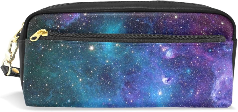 Amazon マキク Makiku ペンケース 革 ペンポーチ かわいい 筆箱 おしゃれ 高校生 大容量 中学生 女の子 スリム 化粧ポーチ 多機能 プレゼント対応 文房具 宇宙柄 星柄 ブルー ペンケース 文房具 オフィス用品