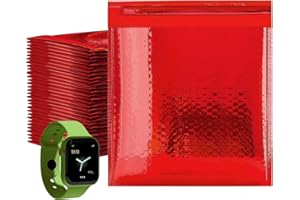 Amiff Hot Red Metallic Bubble Mailers 7.25 x 7 inch. Pack of 25 Metallic Foil Padded Envelopes with Peel and Seal Closure. Gl