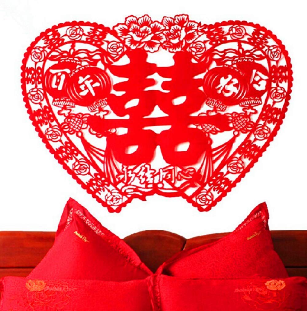 Photo 1 of Wenbin 2 pcs Chinese Traditional Wedding red Non-Woven Double Happiness Paper-Cut, Flannel Paper-Cut, Door Stickers, Windows, Chinese Handmade Paper-Cut New House Layout Wedding Decoration