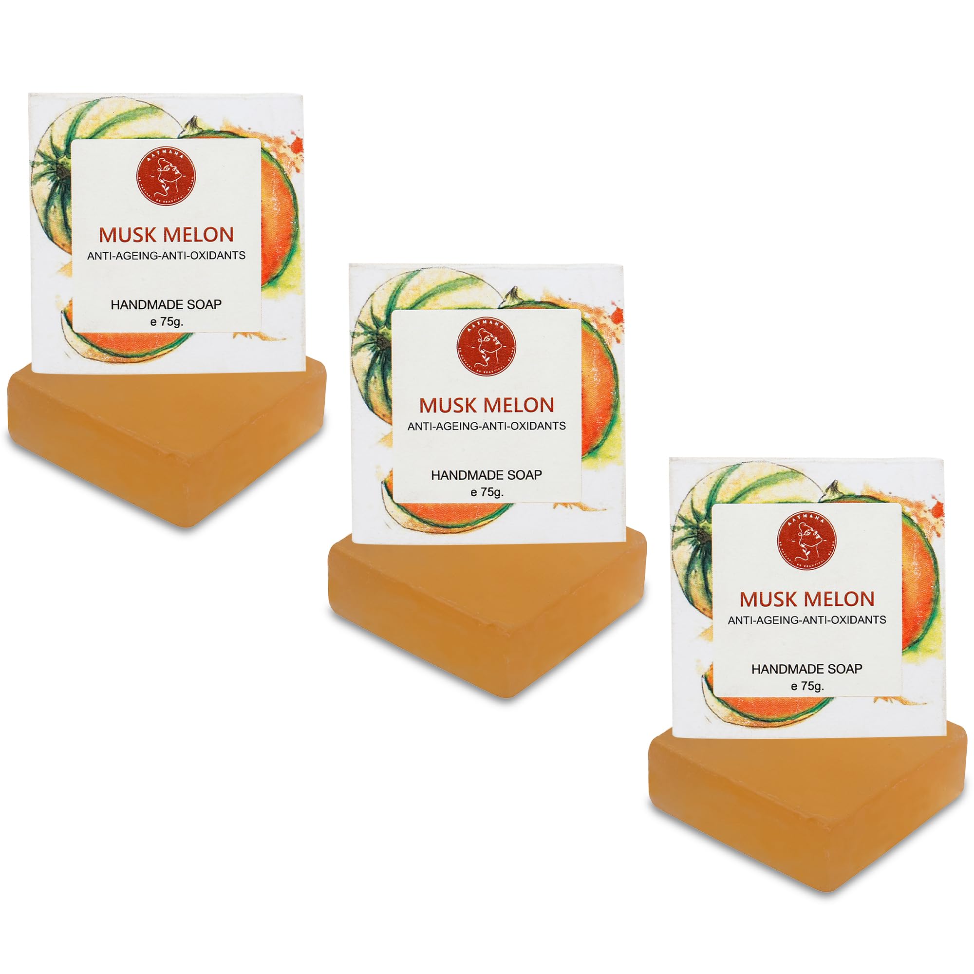 AATMANA Handmade Natural Bar Soap for Men & Women, Moisturizing Body & Face, 7.9 Oz Soap Bars (3 Set) (Musk Melon)