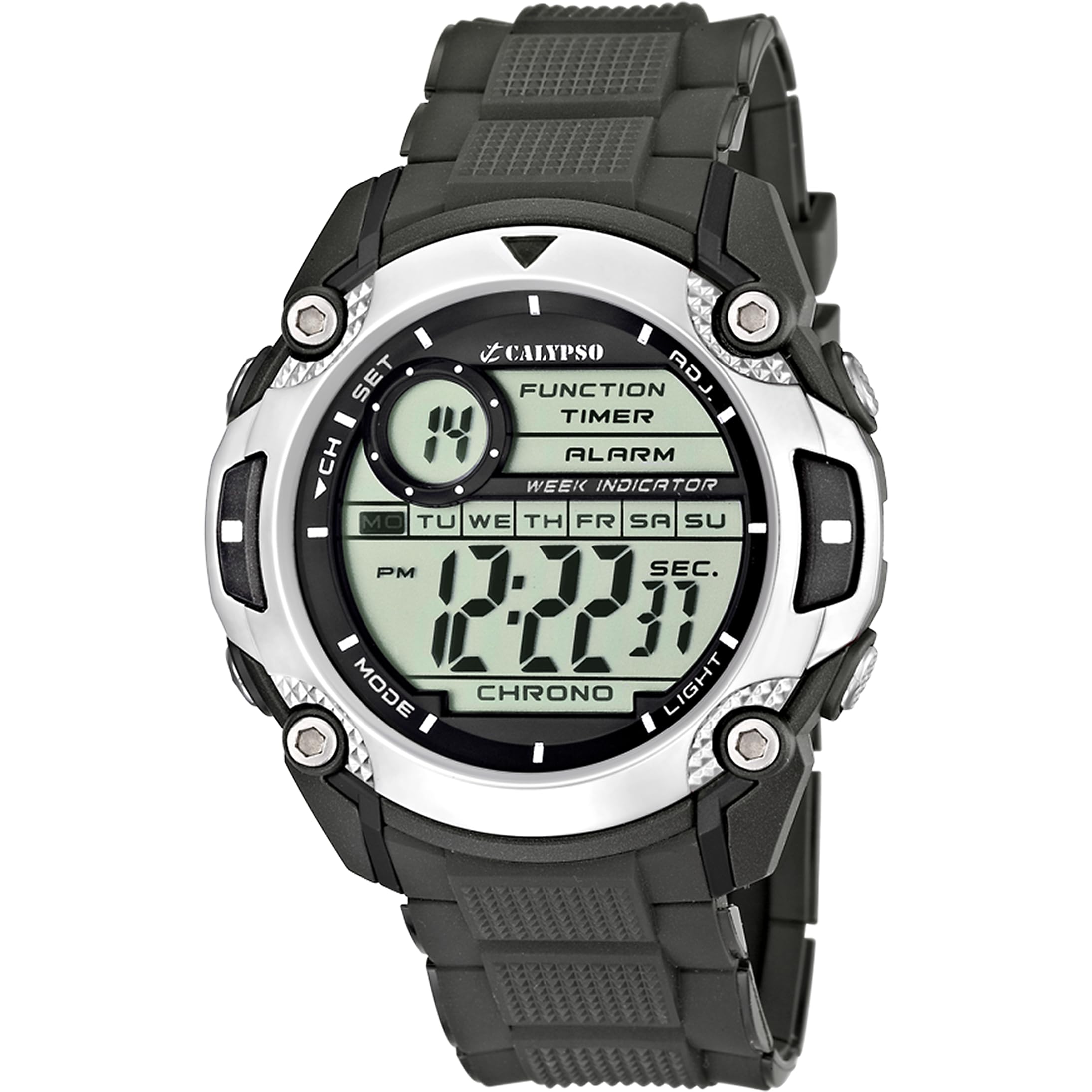 Calypso Men's Digital Watch with LCD Dial Digital Display and Black Plastic Strap K5577/1