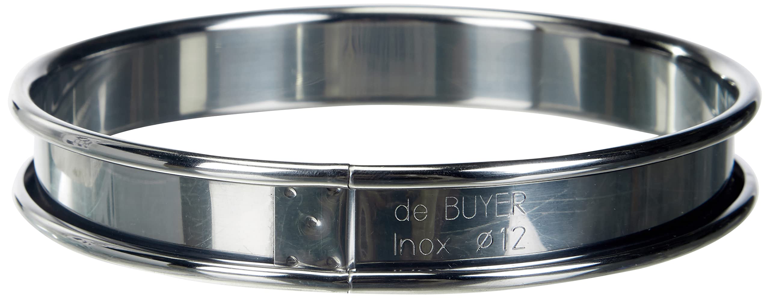 De Buyer Circular Tart Frame with Rolled Edge, Stainless Steel, Height 2cm Diameter 12 cm, stainless steel, gray, 12 cm