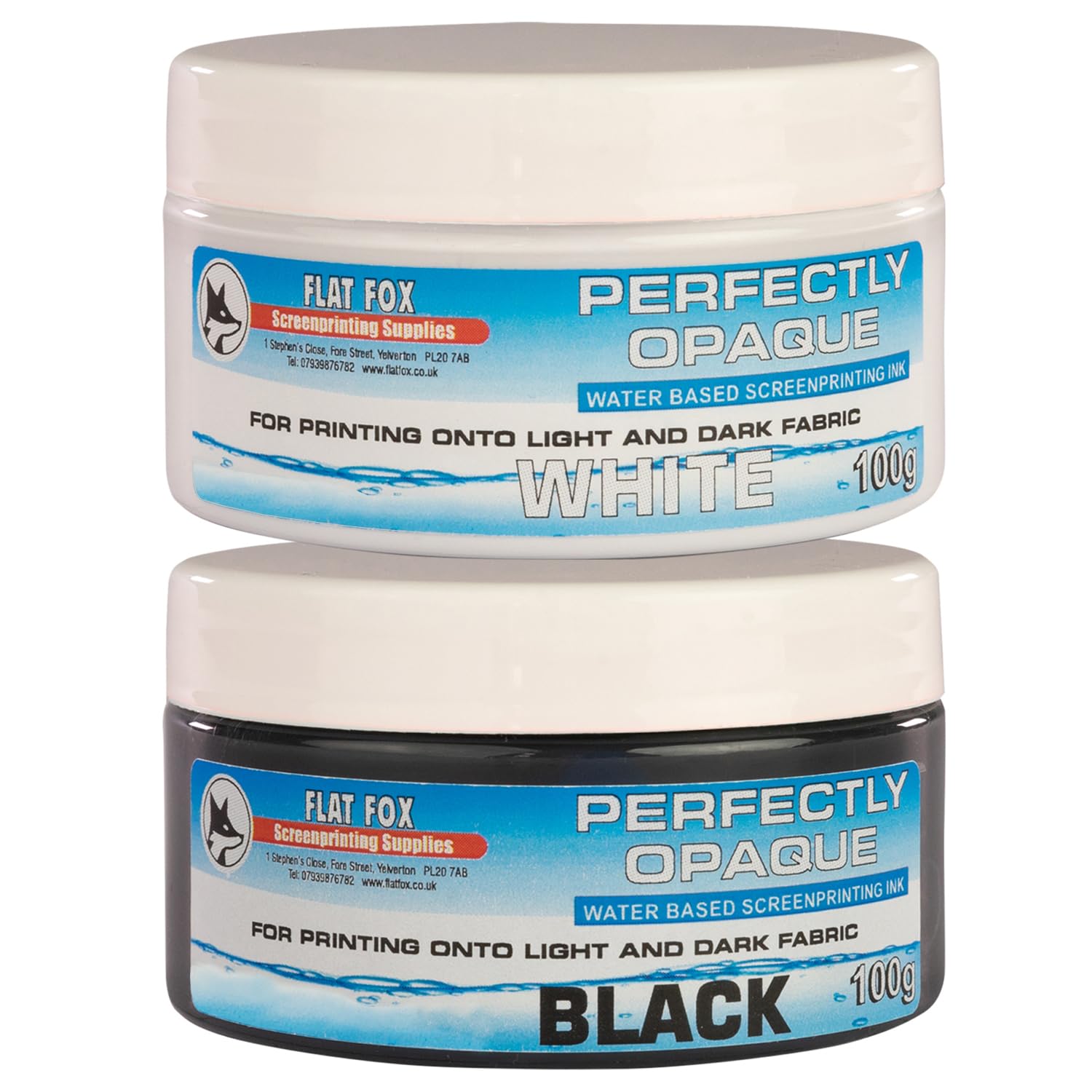 Flat Fox Screen Printing Opaque Water Based Fabric Inks (Black & White Set, 100g)… — image 1