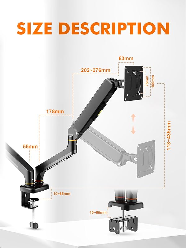 Supporto Doppio Monitor a Gas per Scrivania - Braccio Regolabile per 2 Schermi 13"-27", Altezza e Inclinazione Regolabile, Rotazione 360°, Carico 9kg, Base a C/foro per tavolo, VESA 75/100mm