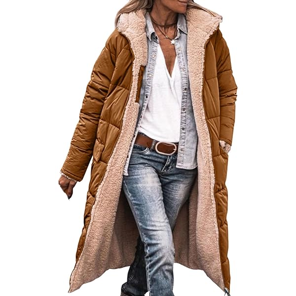 Womens Sherpa Fleece Lined Long Jackets Shearling Reversible