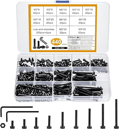 HAOCHEN 440Pcs M3 Black Bolts Nuts Set Alloy Steel Hex Wrench Kit