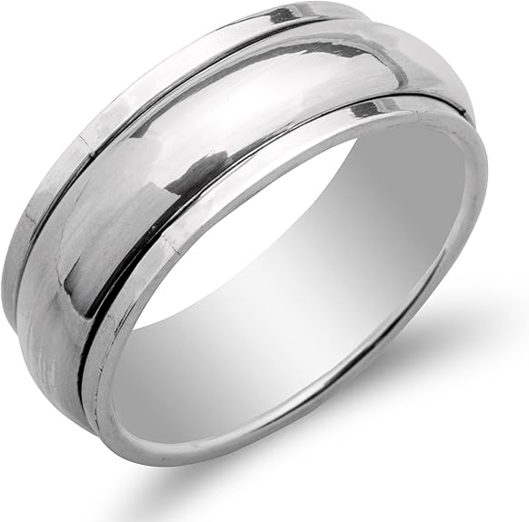 Silverly Mens Womens .925 Sterling Silver Polished Plain Thumb Spinner