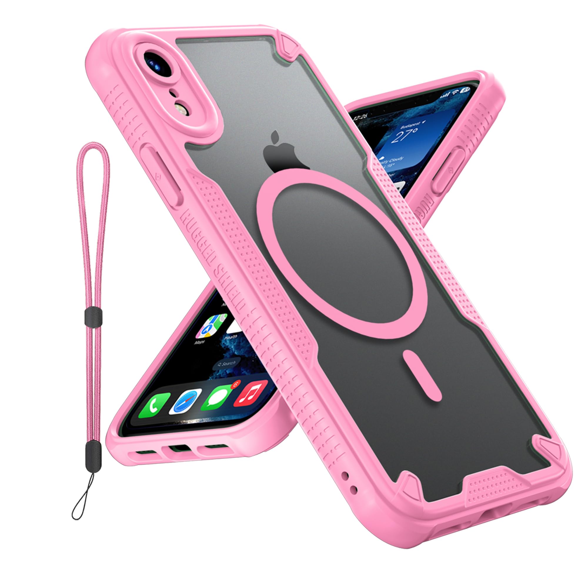Teayoha for iPhone XR Case, Translucent Matte Back Compatible with Magsafe Magnetic Slim Shockproof Protective Case with Lanyard Strap Phone Cover 6.1-inch, Pink