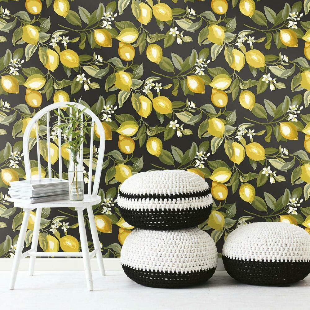 RoomMates RMK11658WP Lemon Zest Yellow and Black Peel and Stick Wallpaper