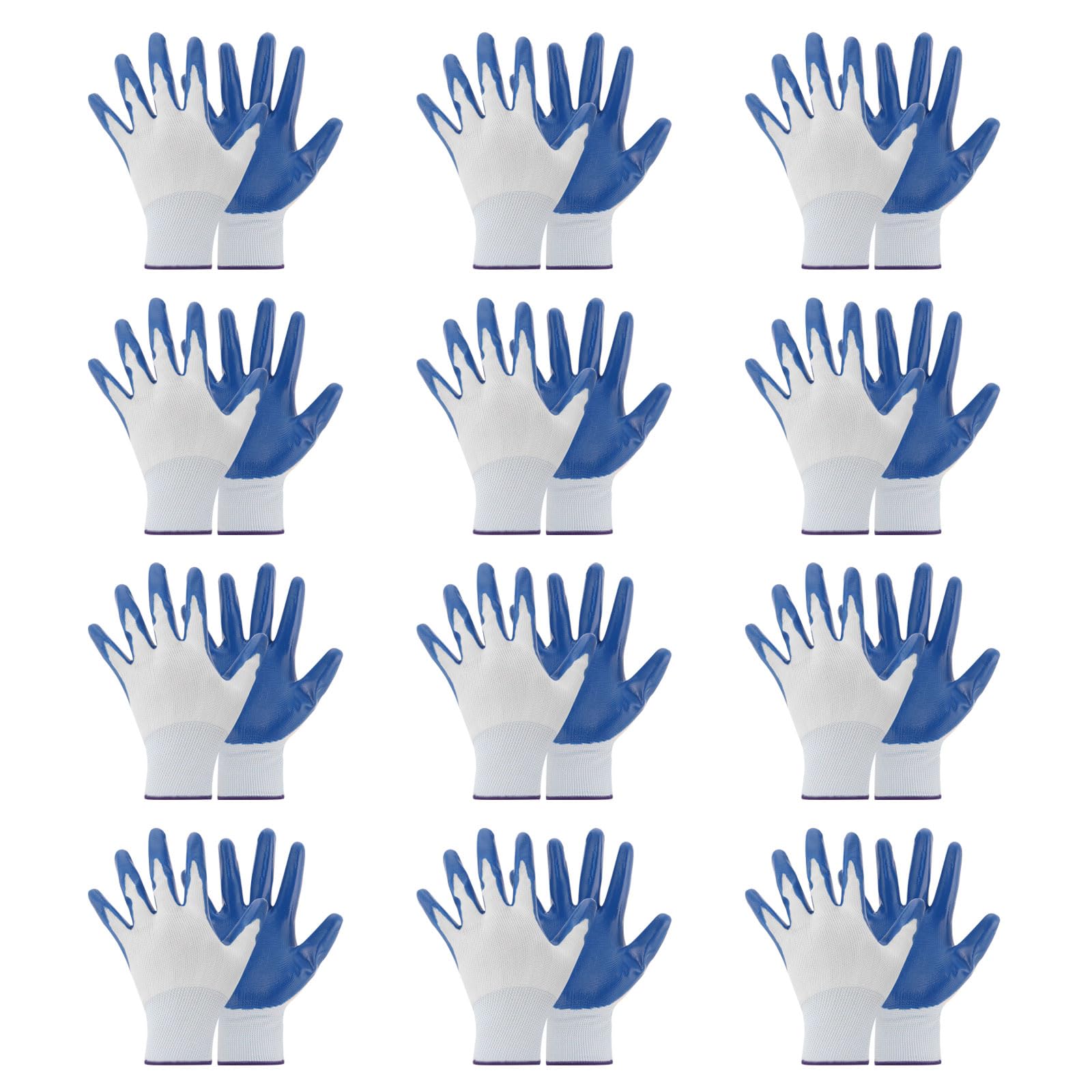 PATIKIL 12 Pairs Safety Work Gloves Nitrile Coated Work Glove Mechanic Working Glove Polyurethane Coated Smooth Glove for Warehouse Construction Gardening, Blue White — image 1