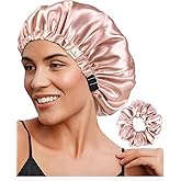 YANIBEST Adjustable Satin Bonnet Double Layer Hair Bonnet for Sleeping Bonnets for Women Hats Curly Natural Hair, Blush Pink