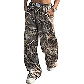 ZAFUL Women's Camo Cargo Pants Y2K Elastic High Waisted Wide Leg Casual Straight Pants Joggers Sweatpants with Patch Detail