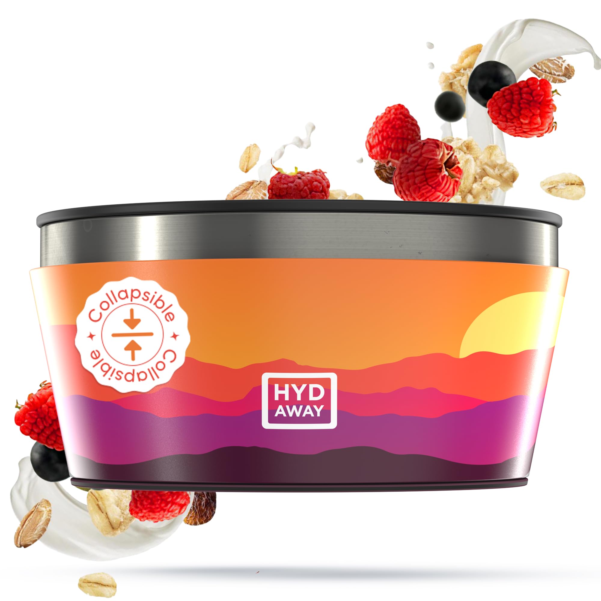 HYDAWAY Collapsible Insulated Bowl with Lid - 1 Quart (950ml), Silicone I Large Collapsible Bowls for Camping, RV & Travel, Portable Dog Water Bowl, Collapses to 1-inch, Spill-Proof & Steel Rim