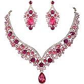 EVER FAITH Wedding Jewelry for Bride Austrian Crystal Elegant V-Shaped Teardrop Bridal Prom Statement Necklace Earrings Set for Women