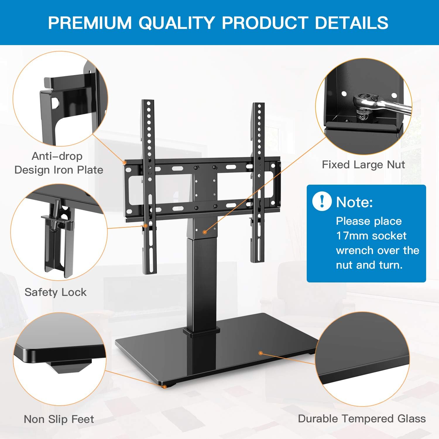PERLESMITH Universal Swivel TV Stand - Table Top TV Stand for 26-55 Inch LCD LED TVs - Height Adjustable TV Mount Stand with Tempered Glass Base, VESA 400x400mm, Holds Up to 88lbs: Electronics