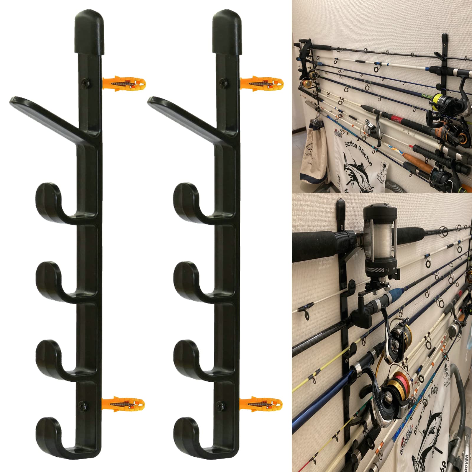 Photo 1 of 1Pair Fishing Rod Storage Rack, Horizontal Wall Mount Fishing Pole Holder Storage Organizer for Garage & Cabin & Basement - Holds up to 5 Rod - Easy to Install . Hardware included.