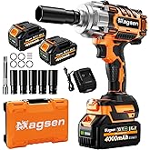 MAGSEN 1/2 inch Cordless Impact Wrench, 900Ft-lbs (1200N.m) High Torque Brushless Impact Gun,3800RPM,2x4000mAh Battery, 5 Soc
