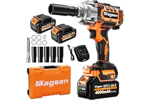 MAGSEN 1/2 inch Cordless Impact Wrench, 900Ft-lbs (1200N.m) High Torque Brushless Impact Gun,3800RPM,2x4000mAh Battery, 5 Soc