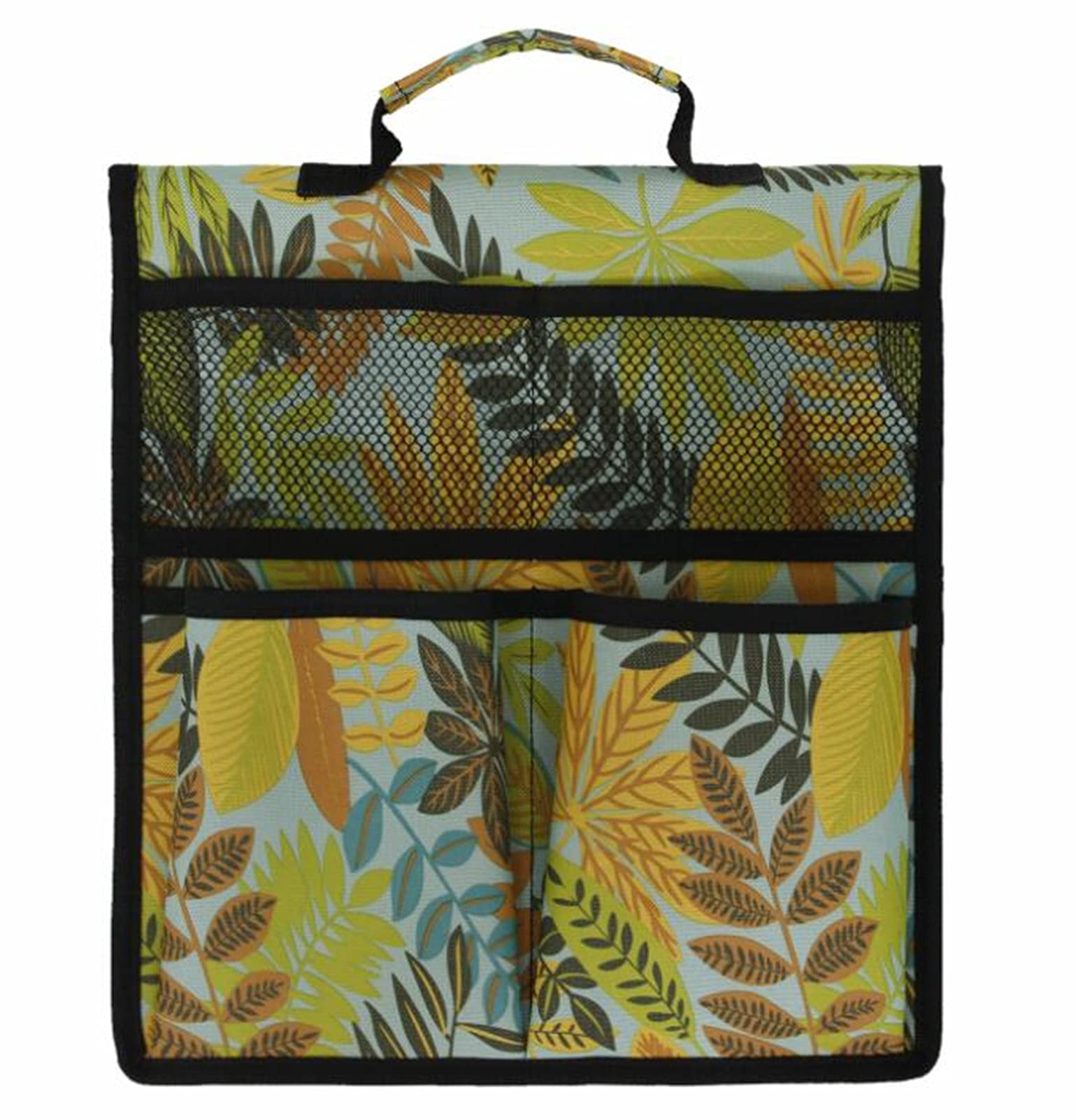 Foldable Gardening Tool Storage Bag with Pockets Garden Plant Tool Organizer Multi Function Storage Bag Yard Carrier Bag for Garden Patio Garage (Yellow Leaves)
