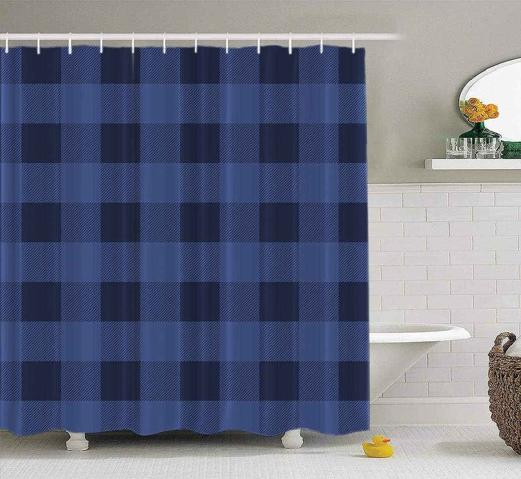 Buffalo Check Plaids Shower Curtain,HdmlyBlue Checkered Plaid Seamless