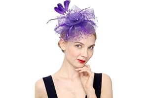 UMTURMOK Women's Tea Party Fascinators Mesh Flower-Shaped Pearl Feather Veil Kentucky Derby Fascinator Hats with Headband and Clip