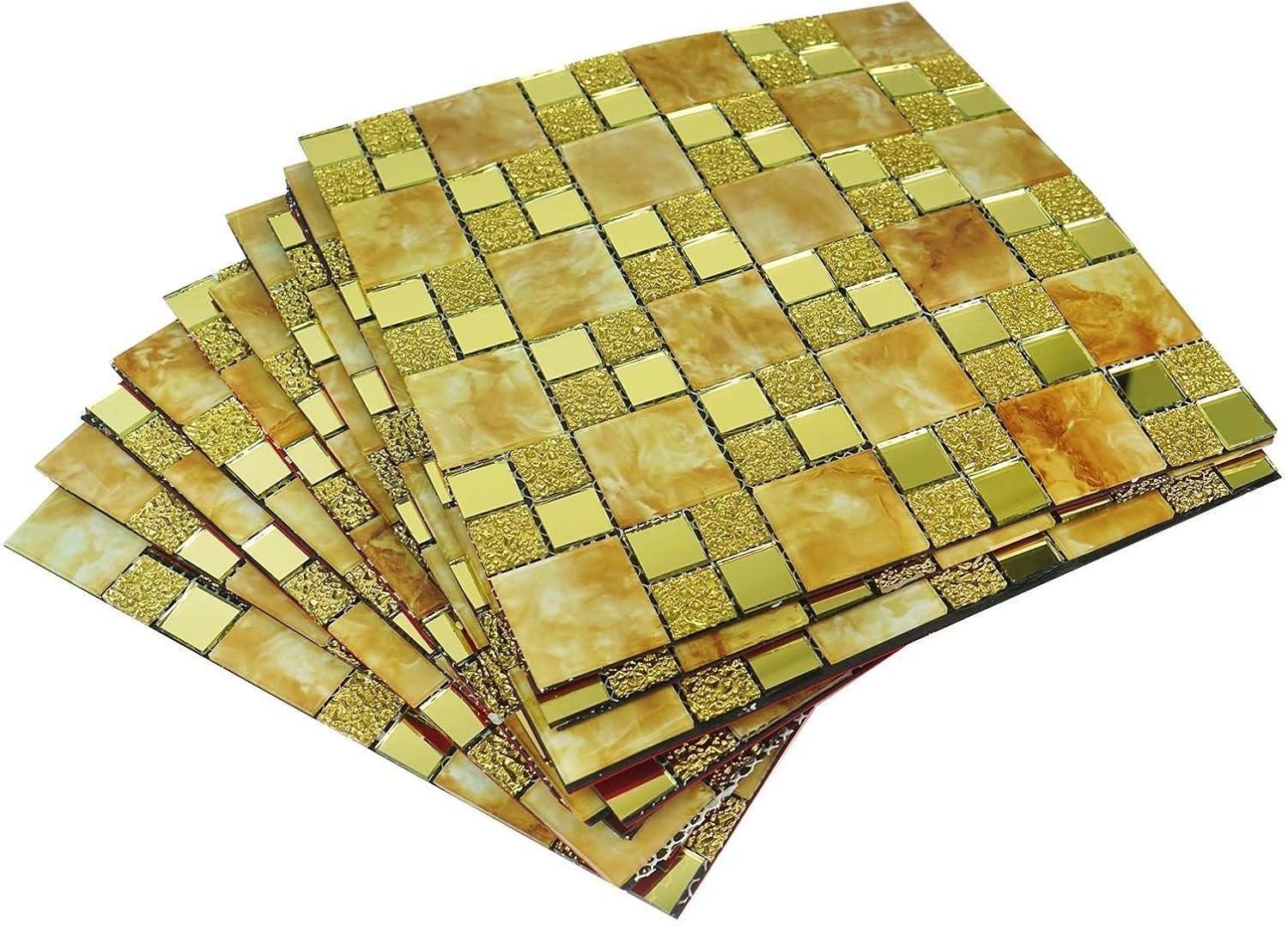 Amazon Com Balsacircle 12x12 Inch Wide 10 Pcs Gold Backsplash Mirror Mosaic Tiles Wall Panels Party Kitchen Diy Bathroom Decorations Home Kitchen