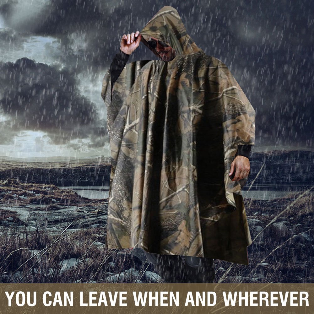 Waterproof Rain Cape Raincoat, Infreecs Rain Poncho for outdoor Camping Military cycling traveling, Hooded Rainwear with Emergency Grommet Corners for Shelter Use