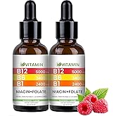 Vitamin B12 and B6 Liquid Drops, B12 Sublingual Vitamin B Complex - B 12 Vitamin 5000mcg - B12 Methylcobalamin for Energy, Brain, and Heart Support with, Raspberry, 80 Servings