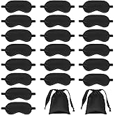 20 Pcs Silk Sleep Eye Mask for Sleeping Adjustable Elastic Strap Blackout Smooth Soft Eye Covers No Pressure Sleep Mask for Women and Men Comfortable Blindfolds(Black)