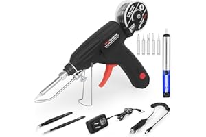 NEWACALOX Soldering Gun, 60W Automatic Hand-held Soldering Iron Kit with Bracket, Solder Wire, Desoldering Pump, Iron Tips for Electronics, Car Repair, Home DIY
